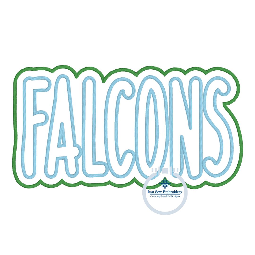 FALCONS Applique Embroidery Two Layer Design Machine Embroidery Two Color Satin Edge Three Inches Sizes 10, 11, and 12 inches