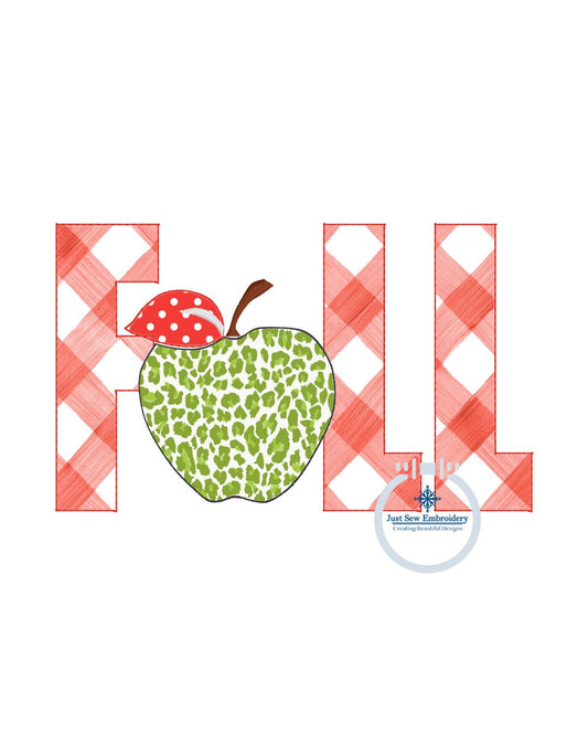 Fall Apple Raggy Applique Machine Embroidery Design 8x12 Hoop