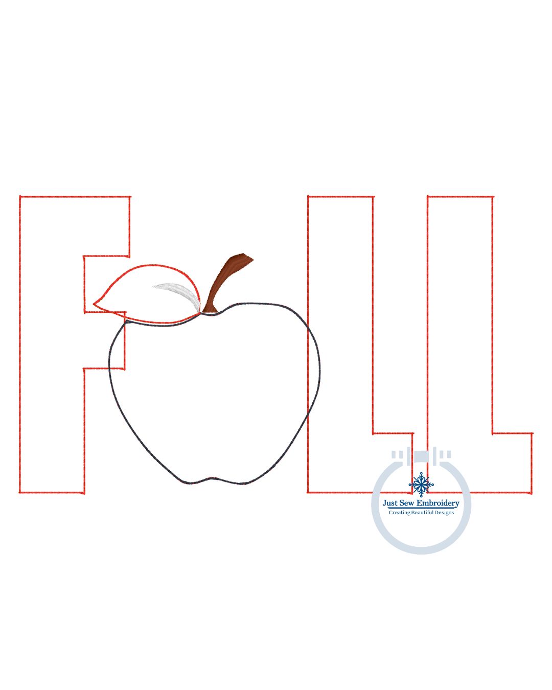 Fall Apple Raggy Applique Machine Embroidery Design 8x12 Hoop