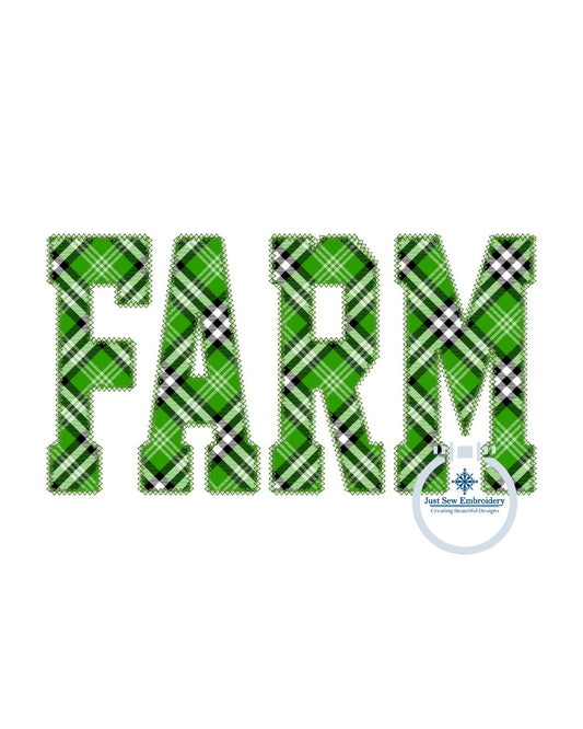 FARM Applique Embroidery Design Academic Font Diamond Edge Stitch in Three Sizes 5x7, 6x10, and 8x12 Hoop