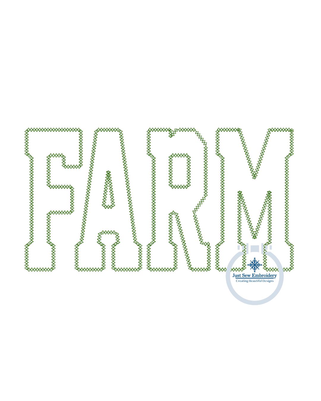 FARM Applique Embroidery Design Academic Font Diamond Edge Stitch in Three Sizes 5x7, 6x10, and 8x12 Hoop