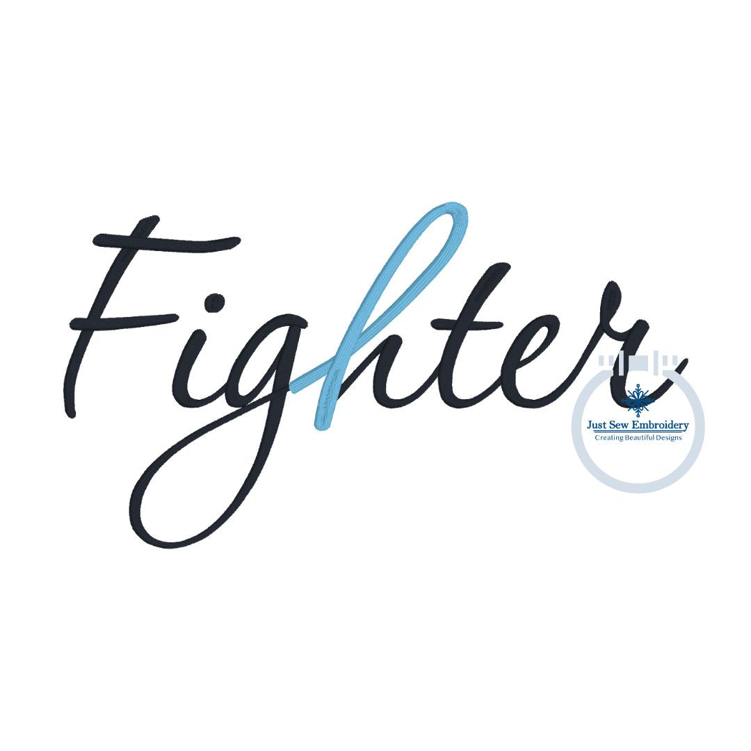 Fighter Cancer Ribbon Satin Stitch Script Embroidery Design Seven Sizes 6, 7, 8, 9, 10, 11, and 12 inches