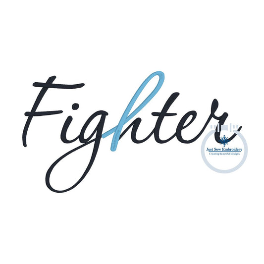 Fighter Cancer Ribbon Satin Stitch Script Embroidery Design Seven Sizes 6, 7, 8, 9, 10, 11, and 12 inches