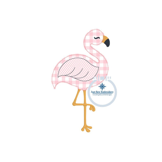 Flamingo Raggy Applique Embroidery Design in Seven Sizes 4 Inches Through 10 Inches Tall