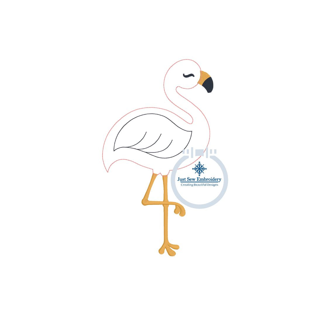 Flamingo Raggy Applique Embroidery Design in Seven Sizes 4 Inches Through 10 Inches Tall