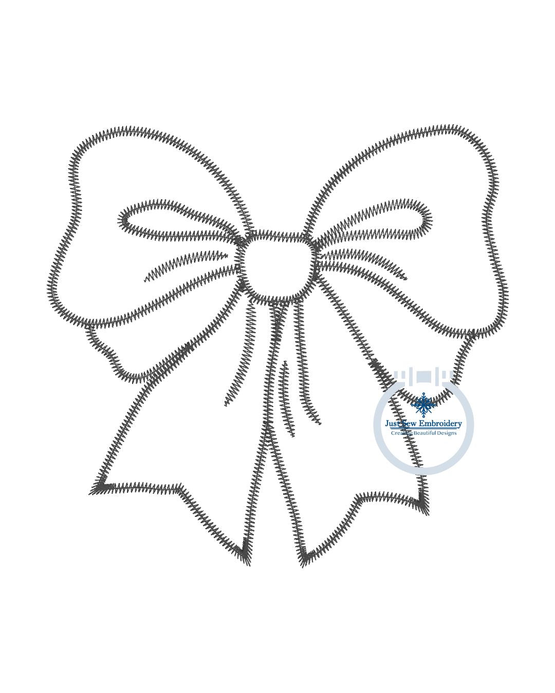 Flowy Bow Applique Embroidery Design Quick Zigzag Stitch Edge Seven Sizes 4x4, 5x5, 6x6, 7x7, 8x8, 9x9, and 10x10 Hoop