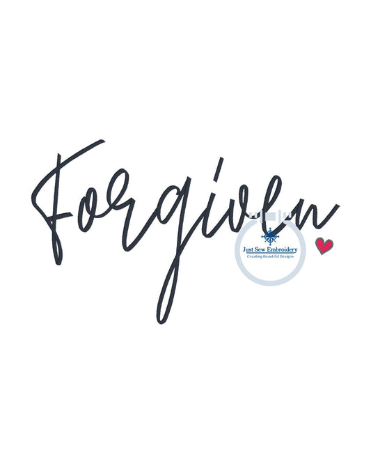 Forgiven Satin Embroidery With Cute Heart Design Five Sizes 5x7, 8x8, 9x9, 6x10, and 7x12 Hoop