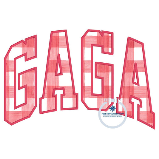 GAGA Arched Satin Applique Embroidery Design Satin Stitch Five Sizes 5x7, 6x10, 8x8, 7x12, and 8x12 Hoop