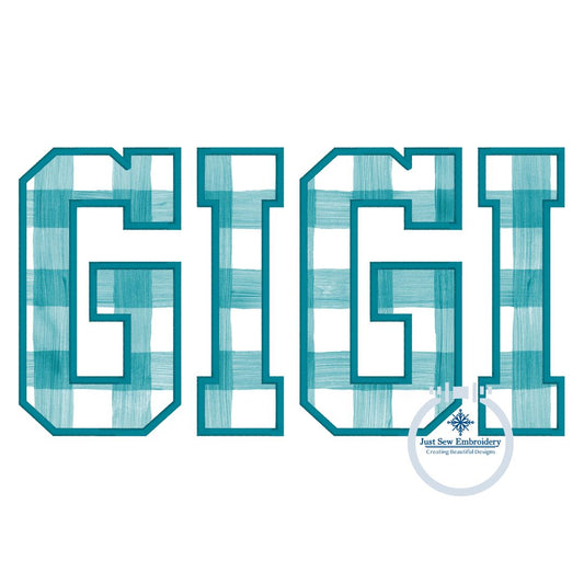 GIGI Varsity Satin Applique Embroidery Design Grandma Grandmother Mother's Day Gift Four Sizes 5x7, 8x8, 6x10, 8x12 Hoop