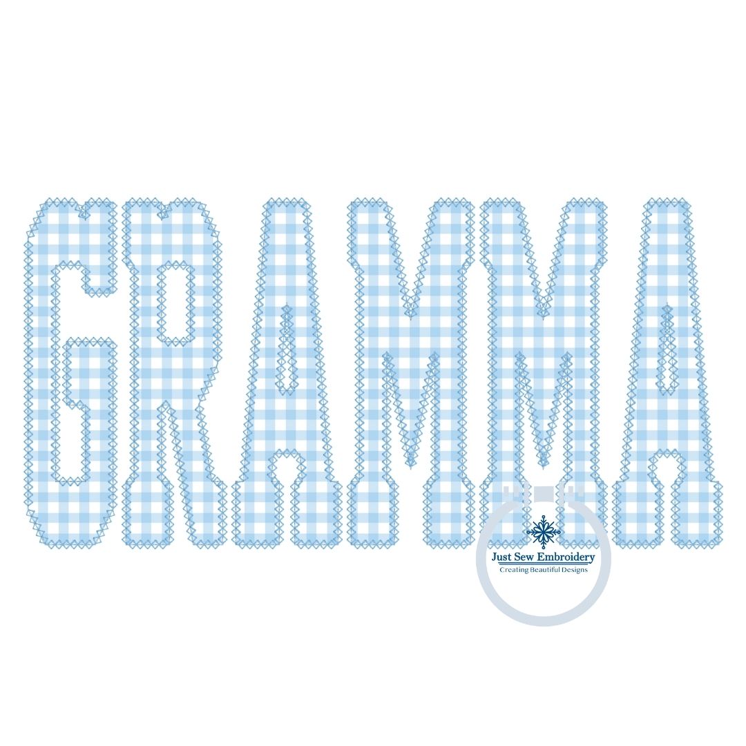 GRAMMA Varsity Applique Embroidery Design Diamond Edge Stitch Grandma Grandmother Four Sizes 5x7, 8x8, 6x10, and 7x12 Hoop
