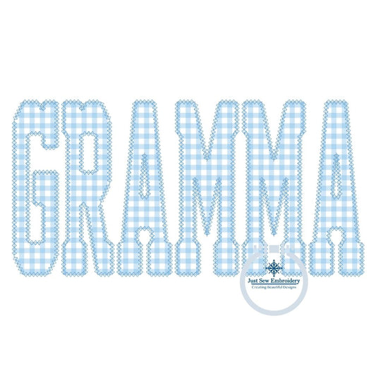 GRAMMA Varsity Applique Embroidery Design Diamond Edge Stitch Grandma Grandmother Four Sizes 5x7, 8x8, 6x10, and 7x12 Hoop