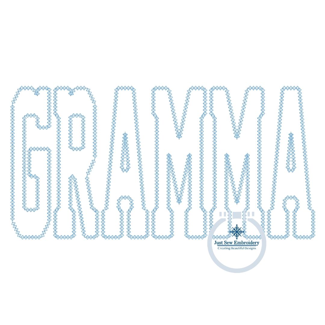 GRAMMA Varsity Applique Embroidery Design Diamond Edge Stitch Grandma Grandmother Four Sizes 5x7, 8x8, 6x10, and 7x12 Hoop