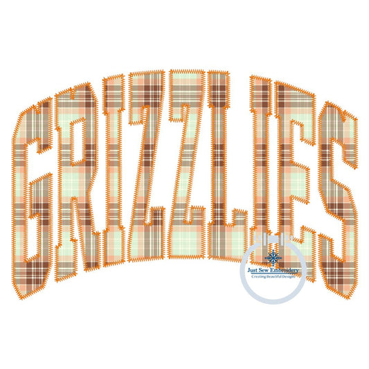 GRIZZLIES Arched Zigzag Applique Embroidery Machine Design Five Sizes 5x7, 8x8, 6x10, 7x12, and 8x12 Hoop