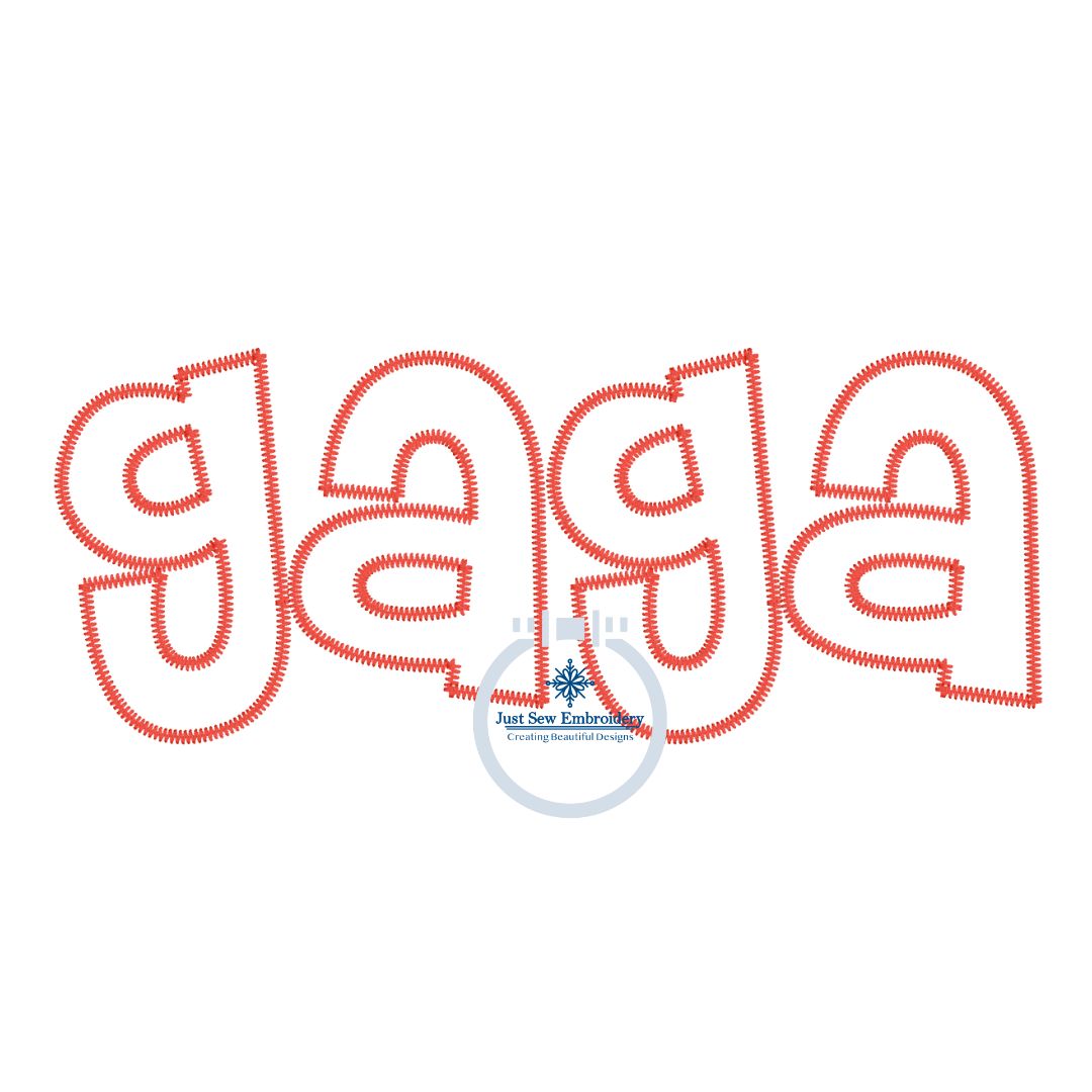 Gaga Applique Embroidery Design ZigZag Edge Stitch Grandma Mother's Day Gift 8x12 Hoop