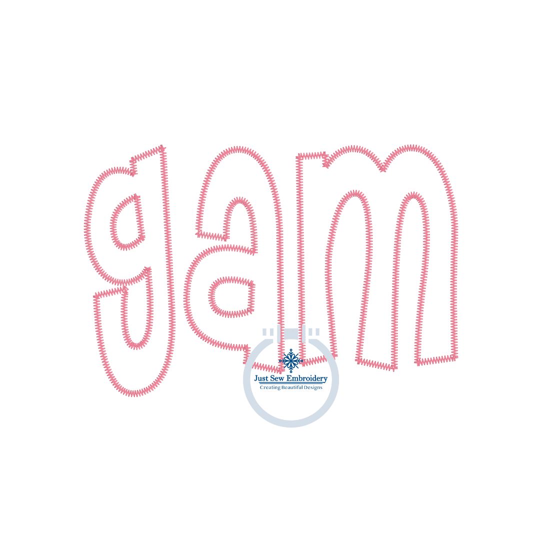 Gam Applique Embroidery Design ZigZag Edge One Size 8x12 Hoop Grandma Mother's Day Gift