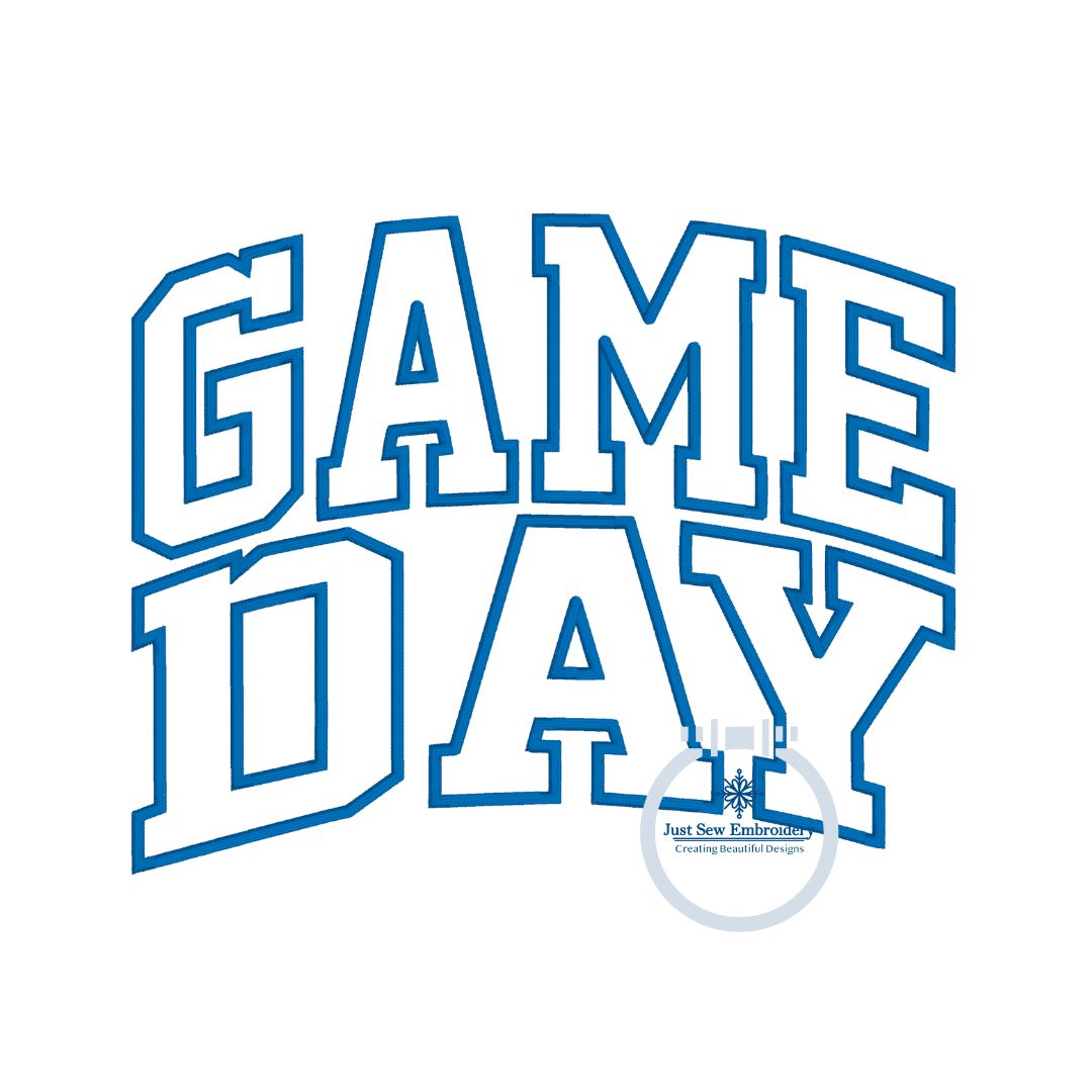 GAME DAY Arched Satin Applique Embroidery Machine Design Four Sizes 5x7, 6x10, 7x12, and 8x12 Hoop