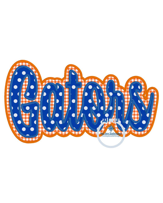 GATORS Applique Embroidery Script Double LayerSatin Edge Five Sizes 5x7, 8x8, 9x9, 6x10, 7x12 Hoop