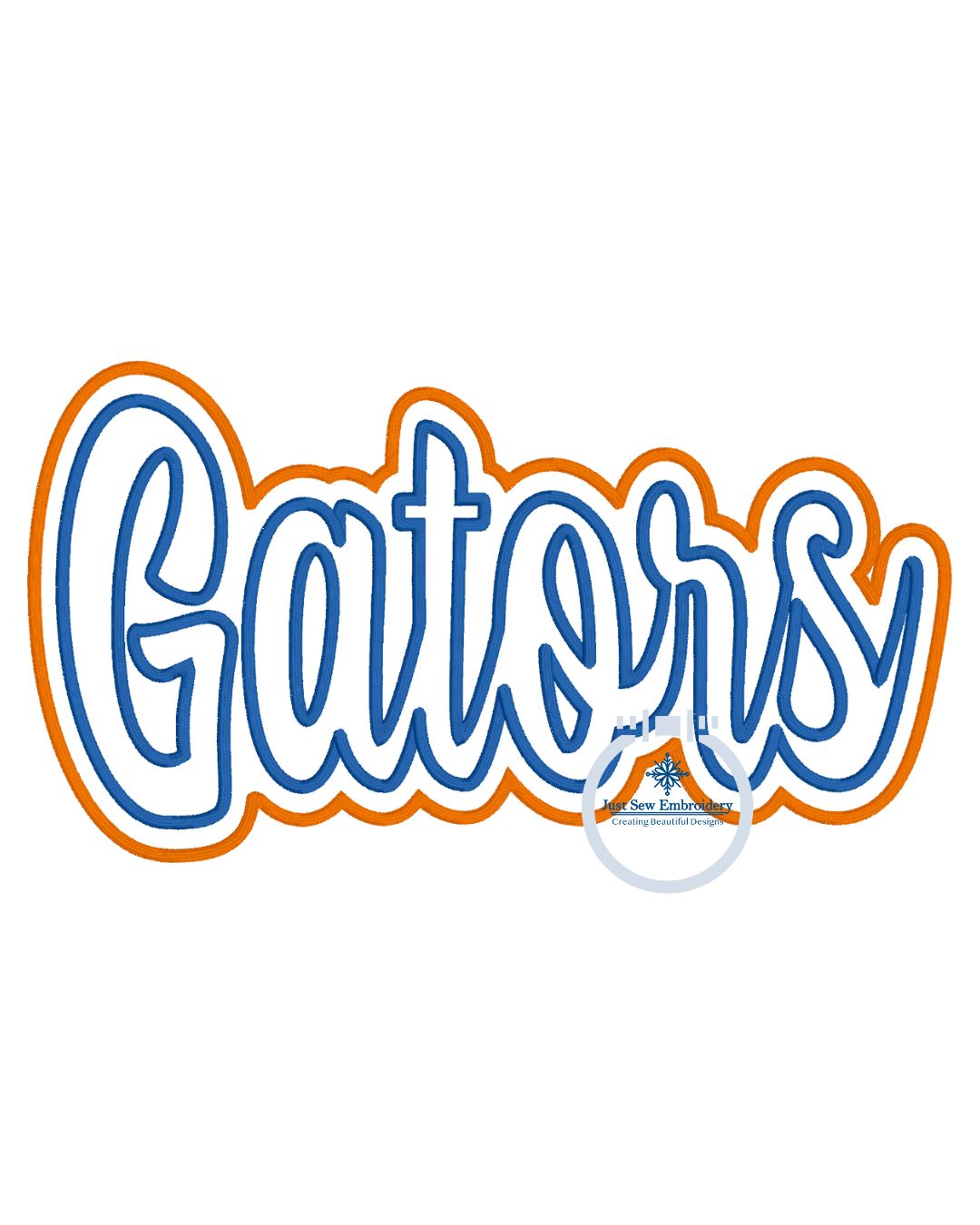 GATORS Applique Embroidery Script Double LayerSatin Edge Five Sizes 5x7, 8x8, 9x9, 6x10, 7x12 Hoop