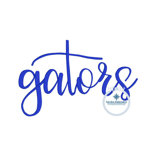 Gators Embroidered Script Satin Stitch Full Chest Design 8x12 Hoop