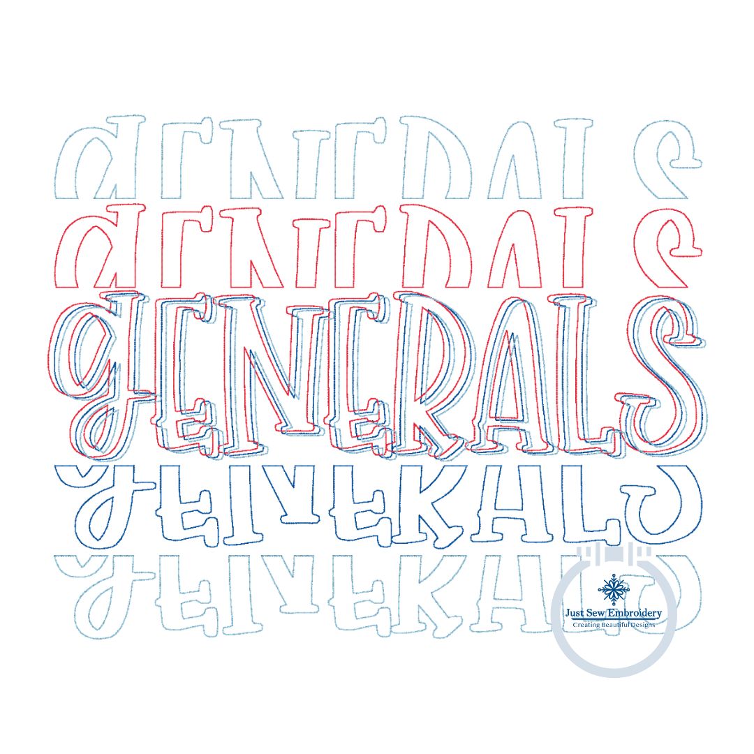 Generals Repeat Bean Stitch Embroidery Design Six Sizes 5x7, 8x8, 6x10, 7x12, 9x9, and 8x12 Hoop