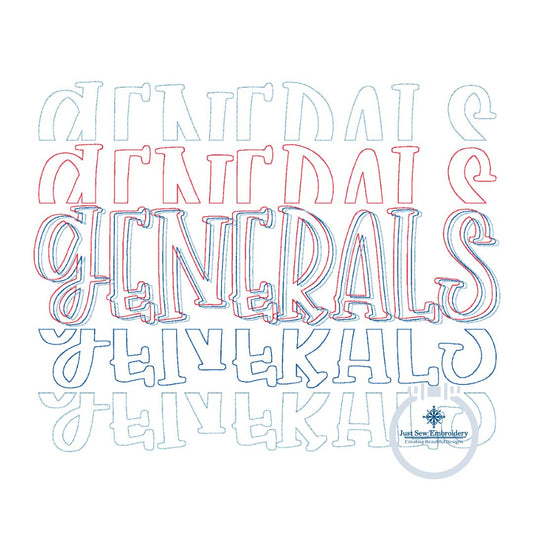 Generals Repeat Bean Stitch Embroidery Design Six Sizes 5x7, 8x8, 6x10, 7x12, 9x9, and 8x12 Hoop