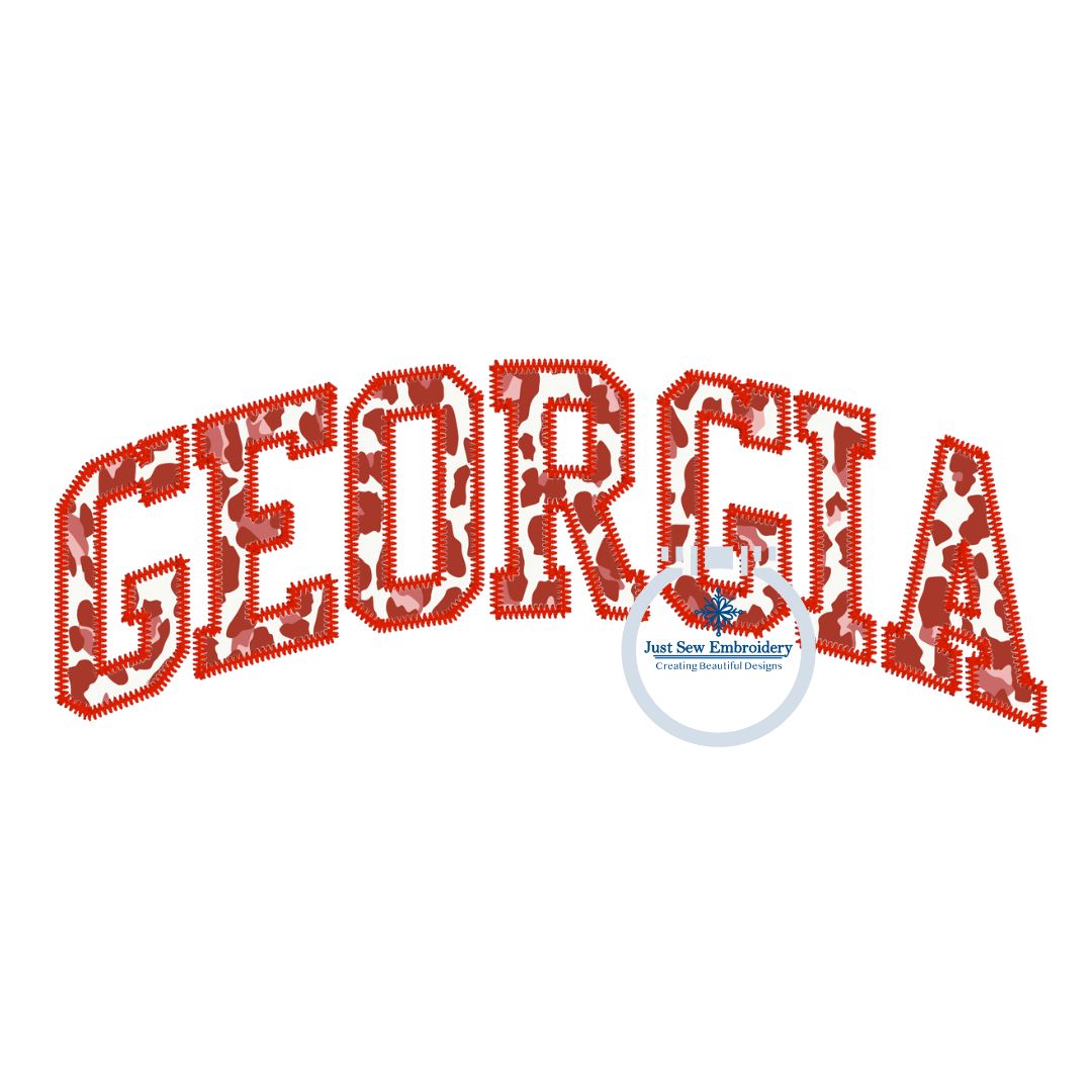 Georgia Arched Applique ZigZag Stitch Embroidery Design GA 8x12 Hoop Varsity Font