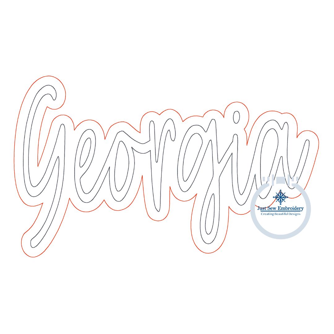 Georgia Double Raggy Script Applique Embroidery Bean Stitch Design GA Four Sizes 5x7, 8x8, 6x10, 7x12 Hoop