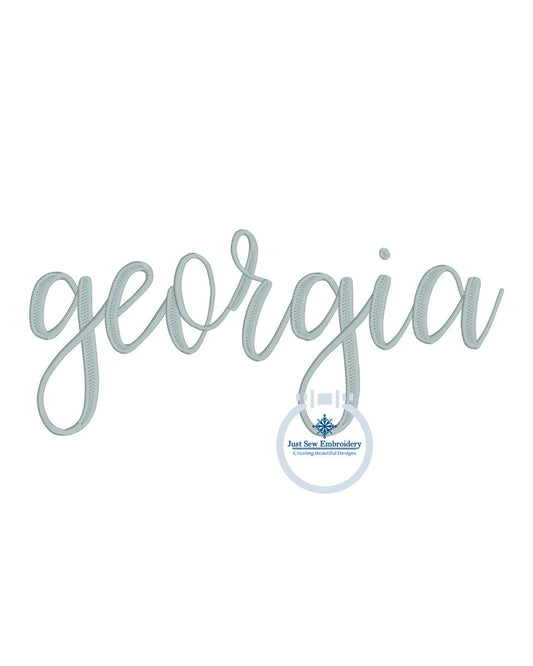 Georgia GA Embroidered Script Satin Stitch Split Satin Full Chest Design 8x12 Hoop