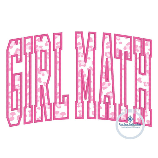 GIRL MATH Arched Applique Embroidery Design Satin Edge Four Sizes 9x9, 6x10, 7x12, and 8x12 Hoop