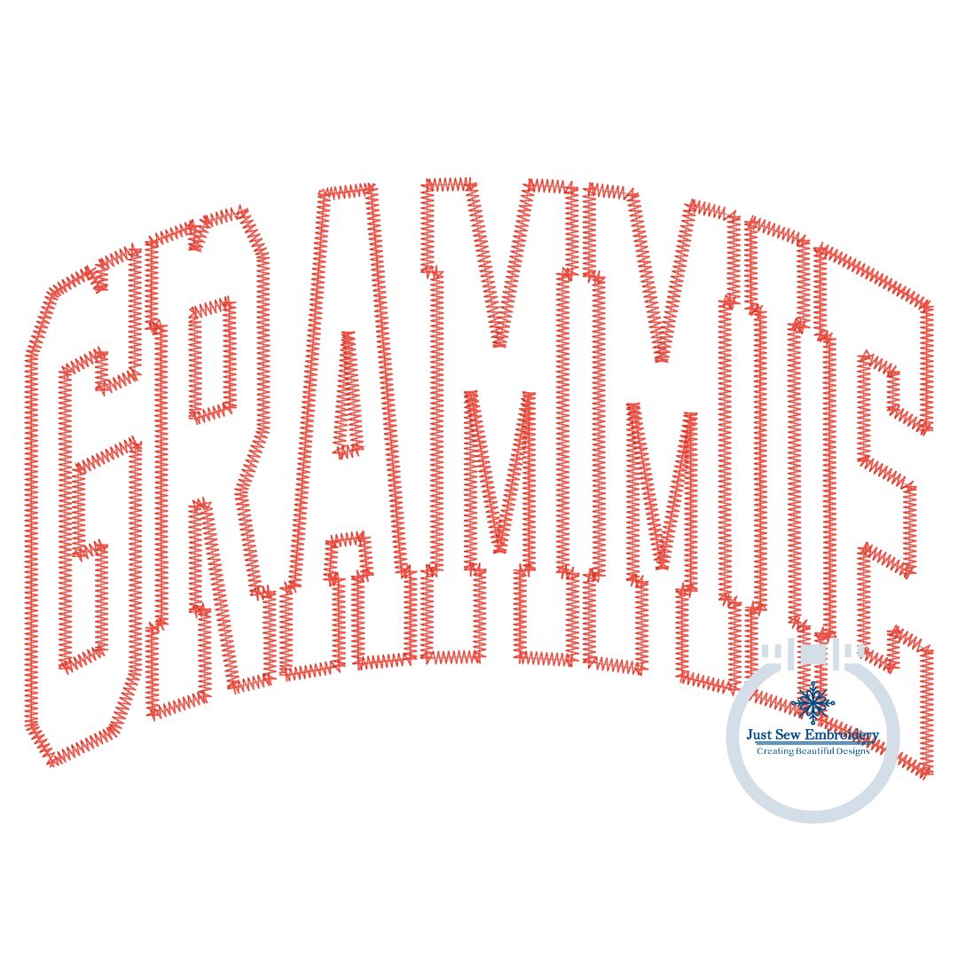 Grammie Arched Zigzag Applique Embroidery Design Five Sizes 5x7, 8x8, 6x10, 7x12, and 8x12 Hoop