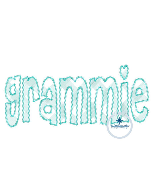 Grammie Applique Embroidery Design ZigZag Stitch Five Sizes 5x7, 8x8, 9x9, 6x10, and 7x12 Hoop