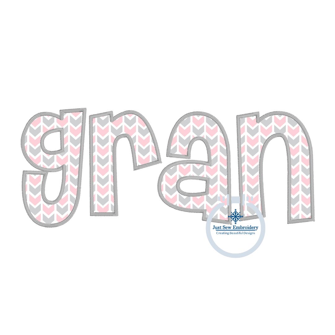 Gran Applique Embroidery Design Satin Stitch Edge Grandma Mother's Day Gift 8x12 Hoop