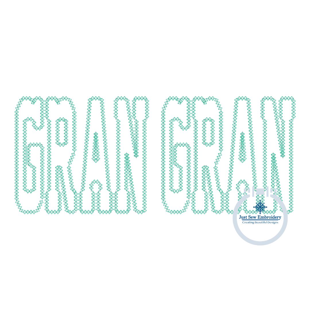 Gran Gran Academic Applique Embroidery Design Diamond Stitch Edge Five Sizes 8, 9, 10, 11, and 12 Inch