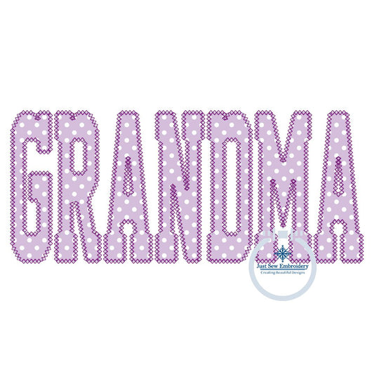 Grandma Academic Font Applique Embroidery Design Diamond Edge Stitch Mother's Day Gift Six Sizes 7, 8, 9, 10, 11, 12 inch