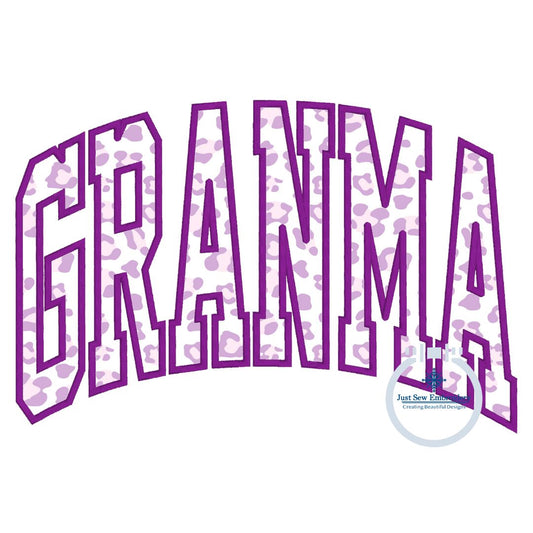 Granma Arched Applique Embroidery Design Satin Edge Stitch Mother's Day Gift Four Sizes 9x9, 6x10, 7x12, and 8x12 hoop