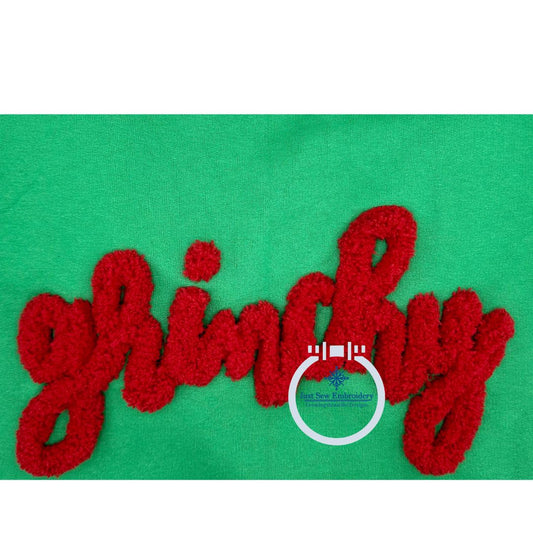 Grinchy Chenille Yarn Applique Embroidery Design Script Five Sizes: 5x7, 8x8, 9x9, 6x10, and 7x12 Hoop