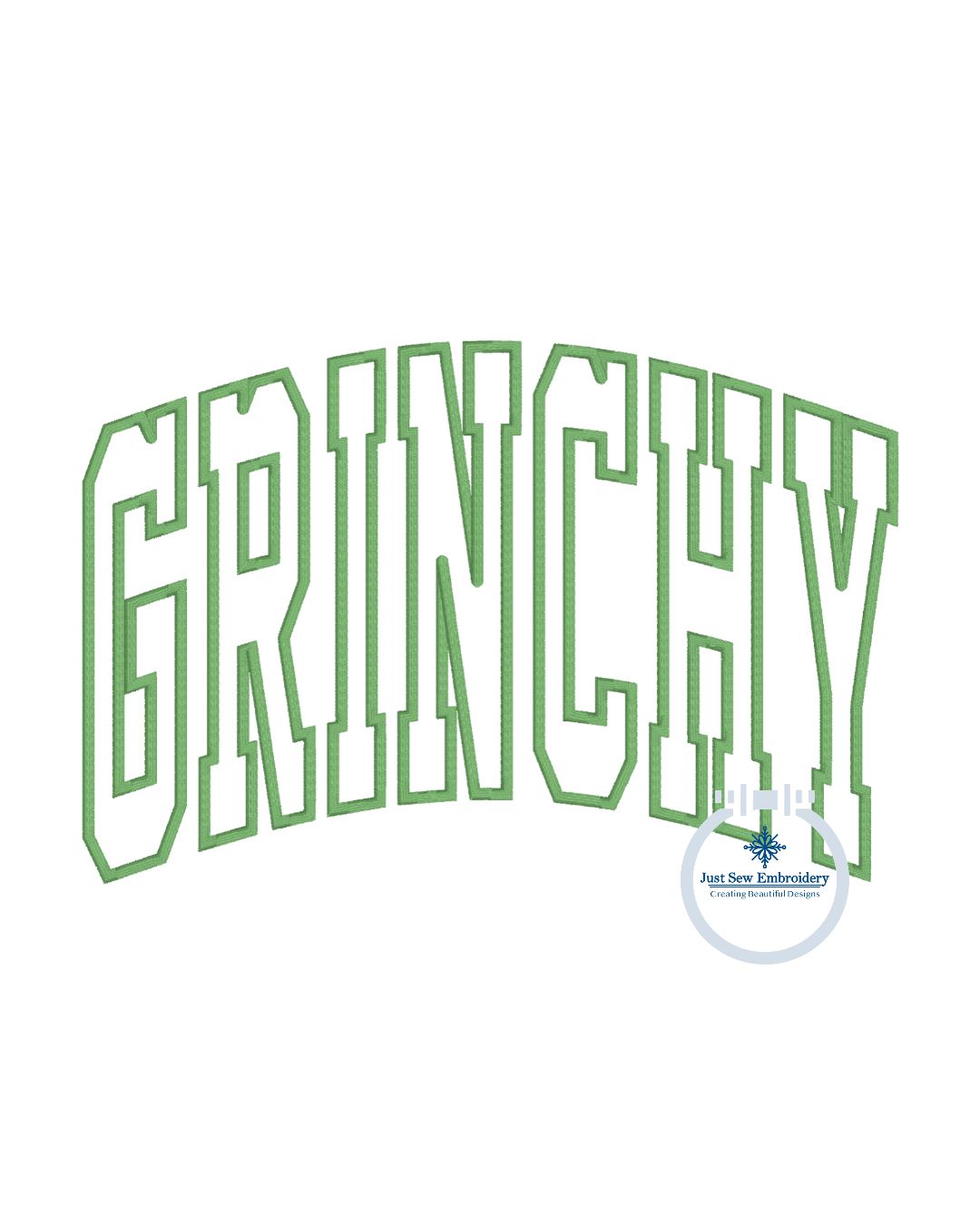 Grinchy Arched Satin Applique Embroidery Design Four Sizes: 9x9, 6x10, 7x12, and 8x12 hoop (Copy)