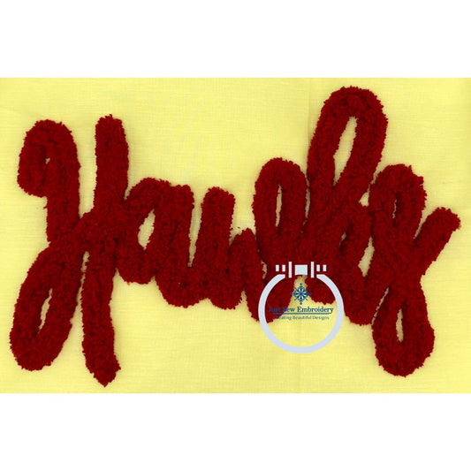 HAWKS Chenille Yarn Applique Embroidery Design Five Sizes 5x7, 8x8, 6x10, 7x12, and 8x12 Hoop