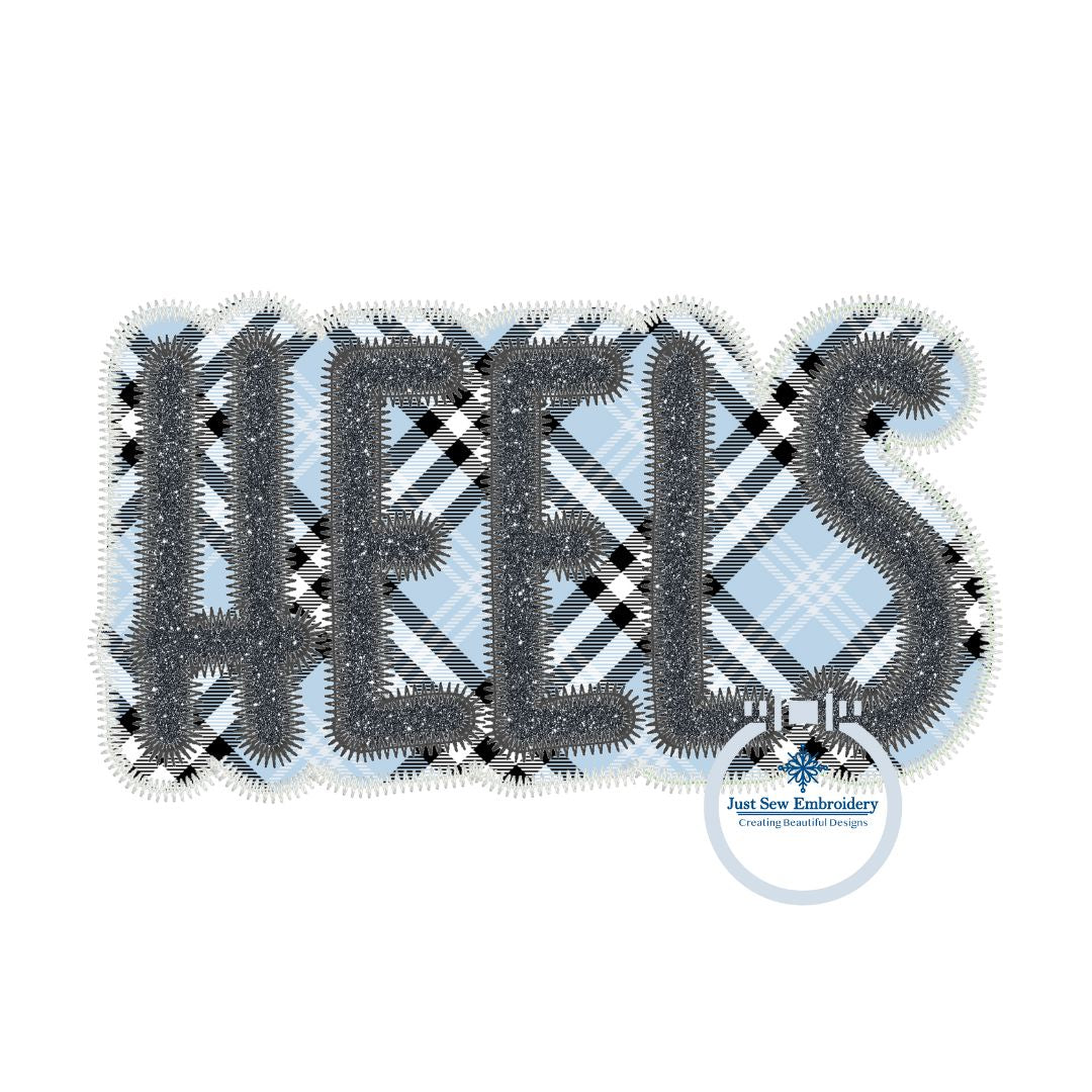 HEELS Tarheels Applique Embroidery Mascot Two Layer Design Machine Embroidery Four Sizes ZigZag Edge 5x7, 8x8, 6x10, and 8x12 Hoop