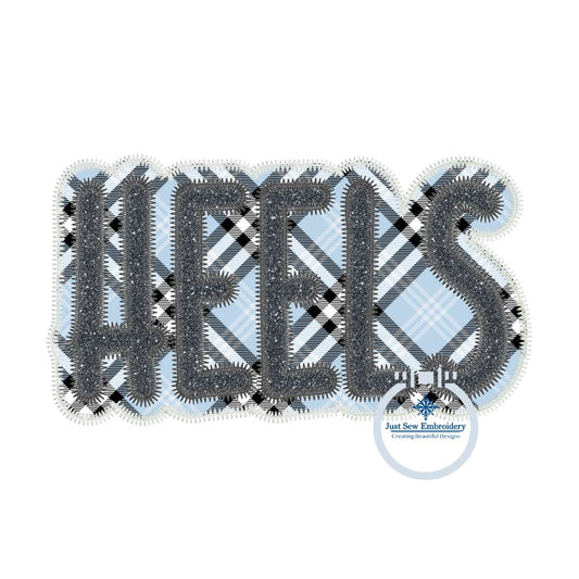 HEELS Tarheels Applique Embroidery Mascot Two Layer Design Machine Embroidery Four Sizes ZigZag Edge 5x7, 8x8, 6x10, and 8x12 Hoop