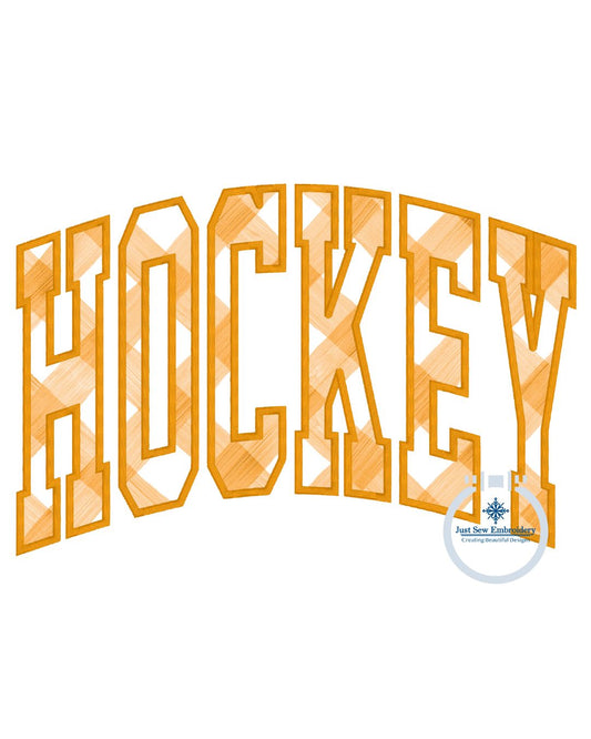 Hockey Arched Satin Applique Machine Embroidery Design Five Sizes 5x7, 8x8, 6x10, 7x12, and 8x12 Hoop
