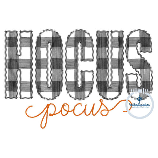 HOCUS Pocus Zigzag Applique Machine Embroidery Design with Chain Stitch Script Four Sizes 5x7, 8x8, 6x10, 8x12 Hoops