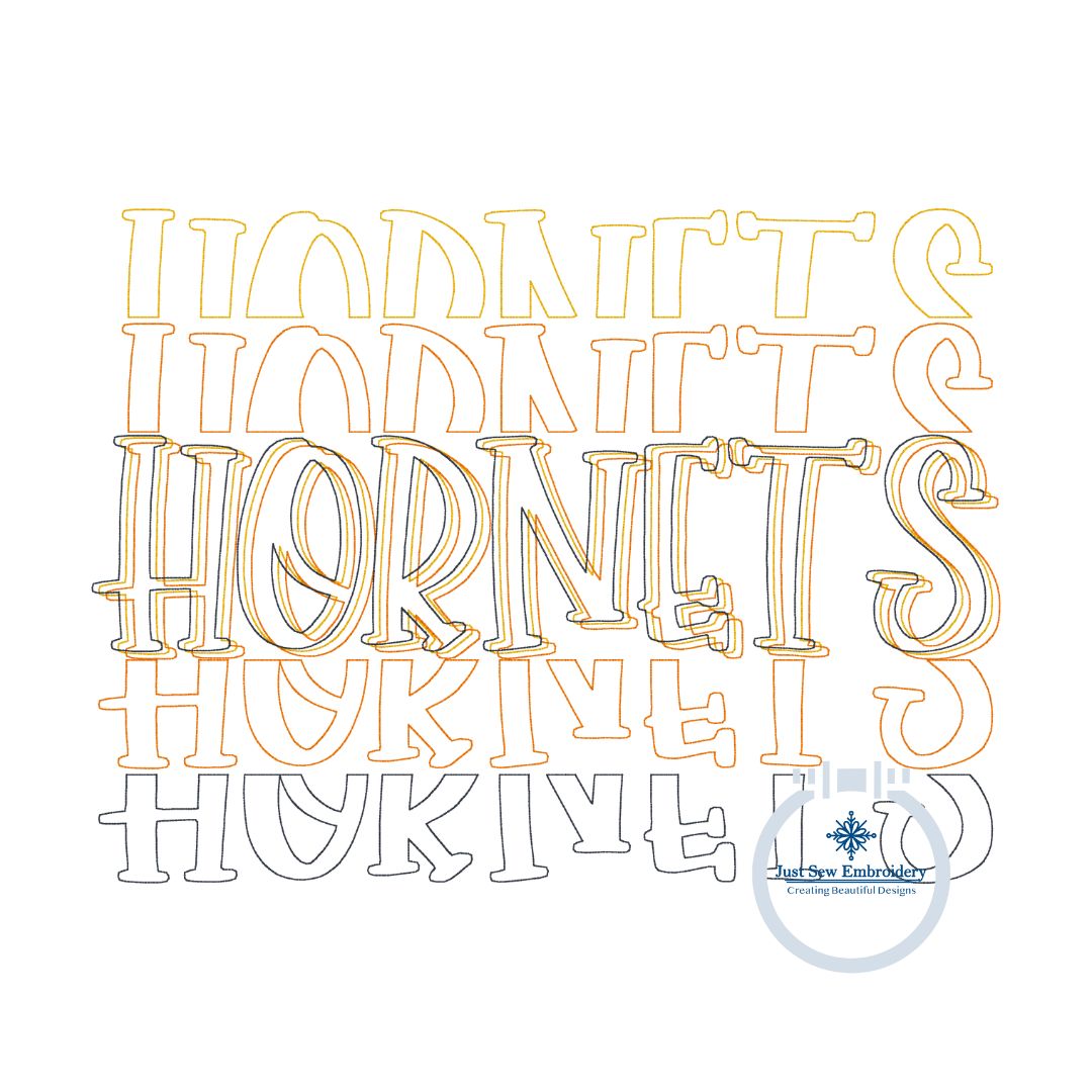 HORNETS Repeat Bean Stitch Embroidery Design Five Sizes 5x7, 8x8, 6x10. 7x12, and 8x12 Hoop