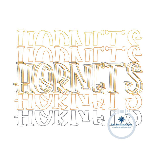 HORNETS Repeat Bean Stitch Embroidery Design Five Sizes 5x7, 8x8, 6x10. 7x12, and 8x12 Hoop