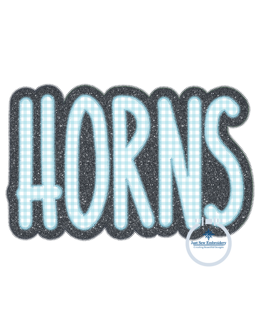HORNS Two Layer Applique Embroidery Design Machine Embroidery Two Color ZigZag Edge Six Sizes 5x7, 8x8, 9x9, 6x10, 7x12, and 8x12 Hoop