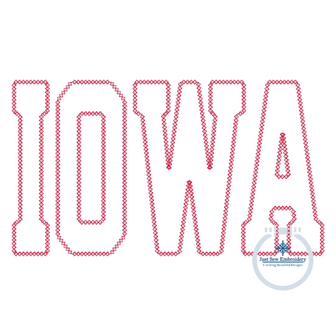 Iowa Varsity Applique Embroidery Diamond Stitch Four Sizes 5x7, 8x8, 6x10, 8x12 hoop IA