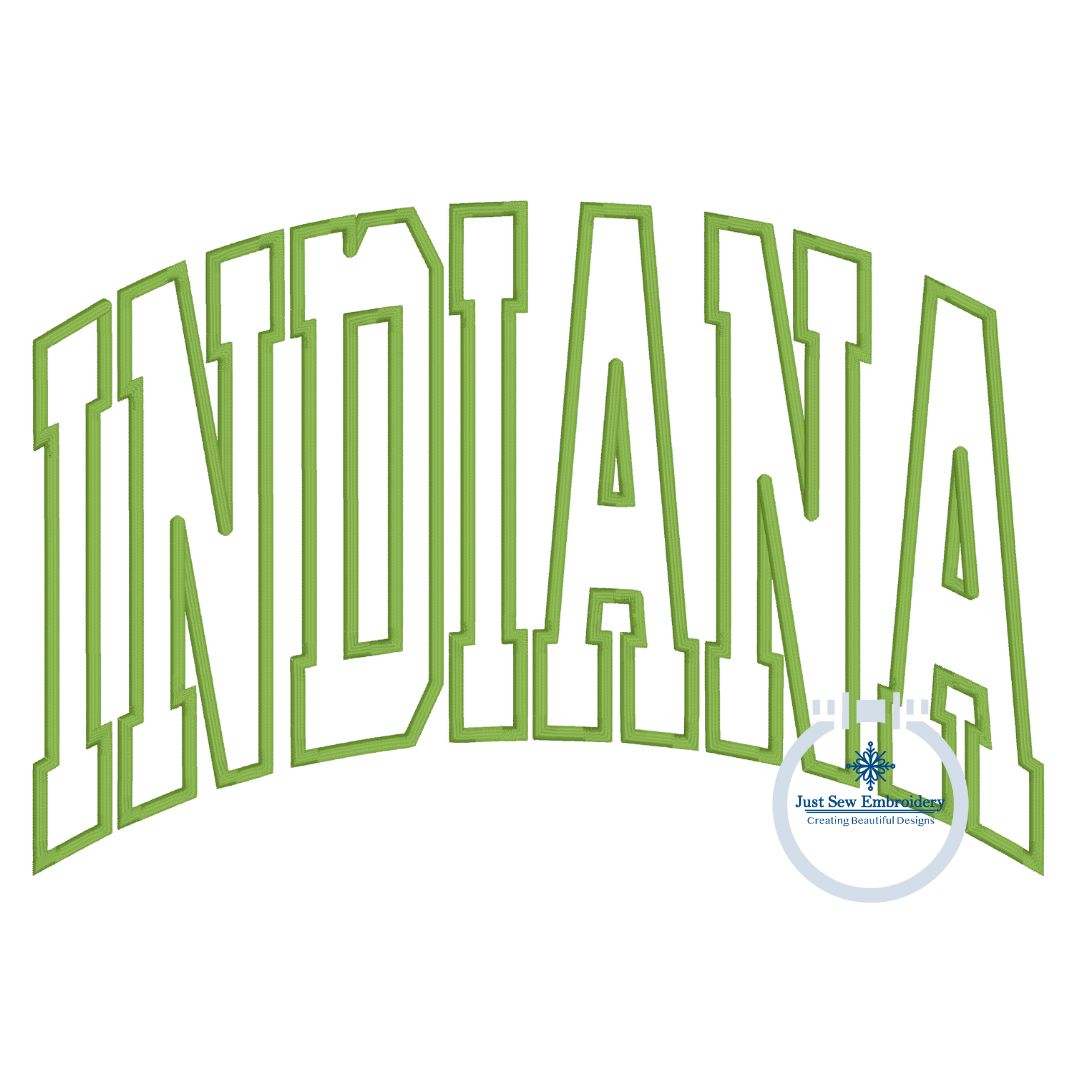 Indiana Arched Satin Applique Embroidery Design IN Three Sizes 6x10, 7x12, and 8x12 Hoop