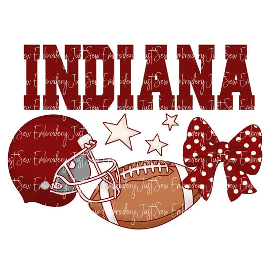 Indiana Football Helmet, Football, and Bow Print PNG Hand Drawn Digital File