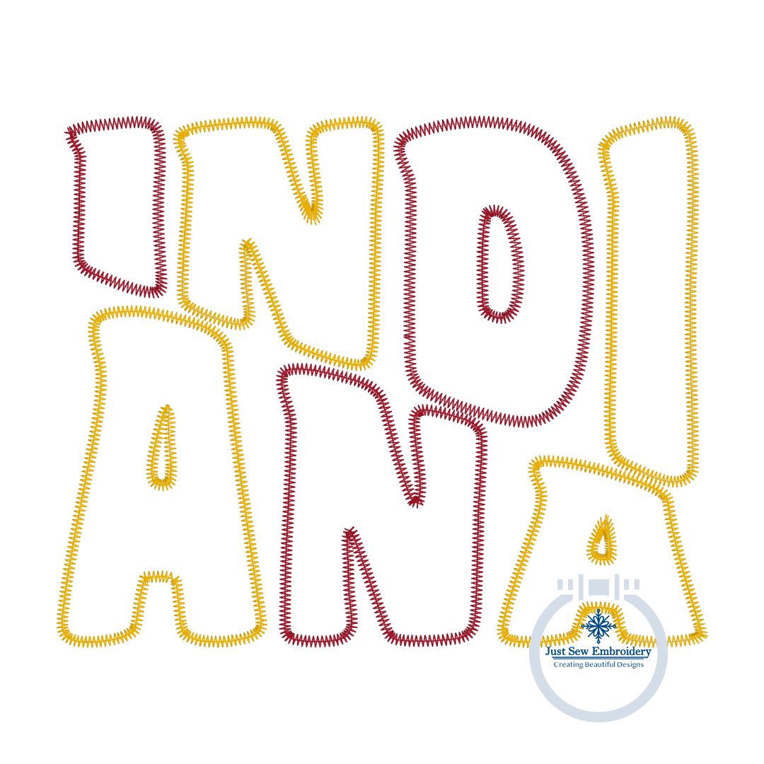 Indiana Zigzag Applique Embroidery Stacked Slanted Design IN Four Sizes 5x7, 8x8, 7x12, and 8x12 Hoop