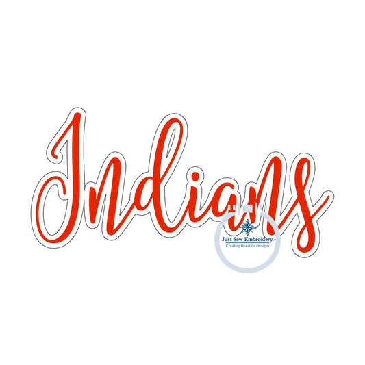 Indians Script Embroidery Satin Stitch with Bean Outline Design Four Sizes 5x7, 8x8, 6x10, and 7x12 Hoop